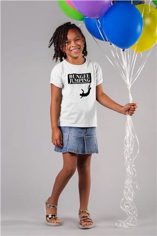 Bungee Jumping Baskılı Unisex Beyaz Çocuk Tişört - Tshirt