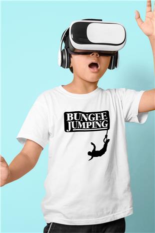 Bungee Jumping Baskılı Unisex Beyaz Çocuk Tişört - Tshirt