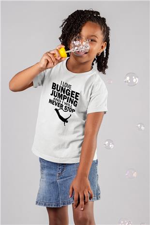 Bungee Jumping Baskılı Unisex Beyaz Çocuk Tişört - Tshirt