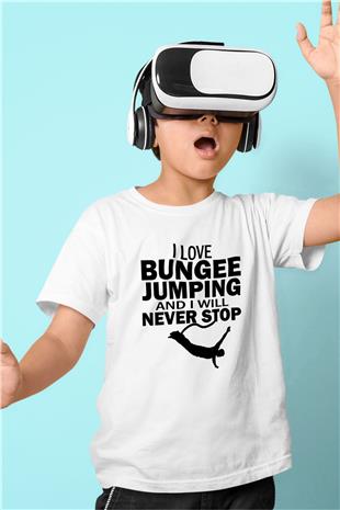 Bungee Jumping Baskılı Unisex Beyaz Çocuk Tişört - Tshirt