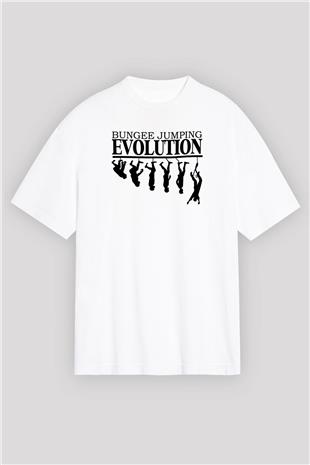 Bungee Jumping Baskılı Unisex Beyaz Oversize Tişört - Tshirt