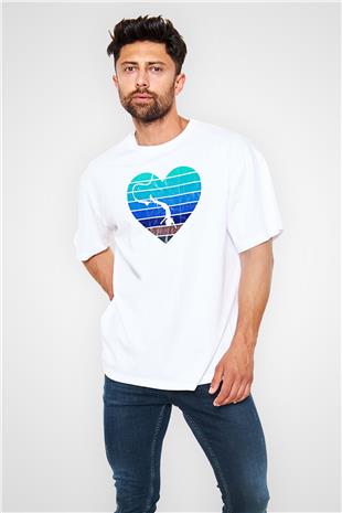 Bungee Jumping Baskılı Unisex Beyaz Oversize Tişört - Tshirt