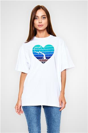 Bungee Jumping Baskılı Unisex Beyaz Oversize Tişört - Tshirt