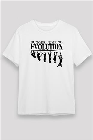 Bungee Jumping Baskılı Unisex Beyaz Tişört - Tshirt