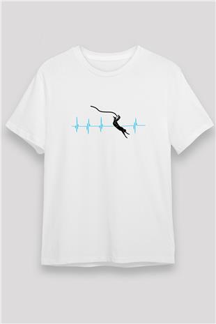 Bungee Jumping Baskılı Unisex Beyaz Tişört - Tshirt