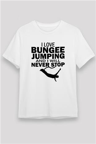 Bungee Jumping Baskılı Unisex Beyaz Tişört - Tshirt
