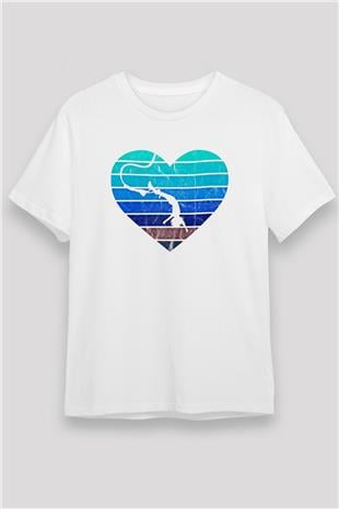 Bungee Jumping Baskılı Unisex Beyaz Tişört - Tshirt