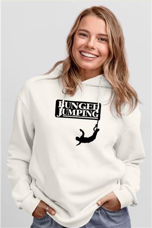 Bungee Jumping Baskılı Unisex Ekru Hoodie