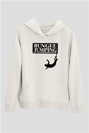 Bungee Jumping Baskılı Unisex Ekru Hoodie