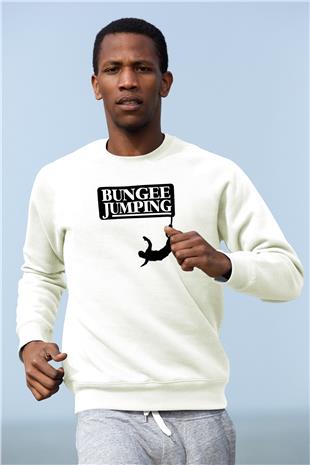 Bungee Jumping Baskılı Unisex Ekru Sweatshirt