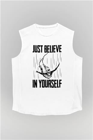 Bungee Jumping Baskılı Unisex Kolsuz Beyaz Tişört