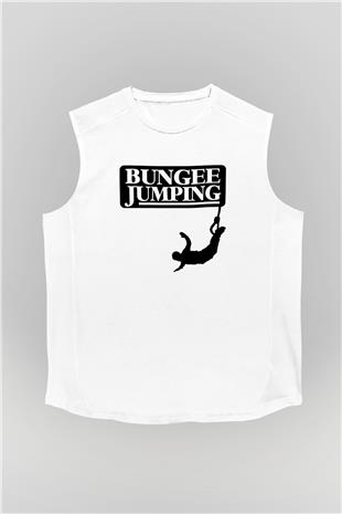 Bungee Jumping Baskılı Unisex Kolsuz Beyaz Tişört