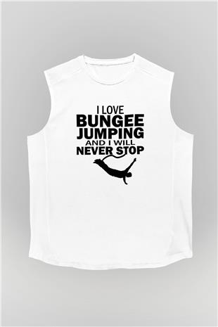 Bungee Jumping Baskılı Unisex Kolsuz Beyaz Tişört