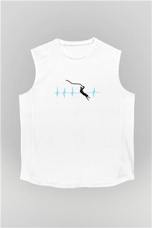 Bungee Jumping Baskılı Unisex Kolsuz Beyaz Tişört