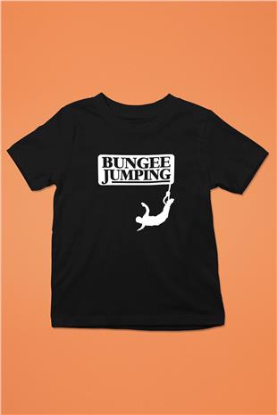 Bungee Jumping Baskılı Unisex Siyah Çocuk Tİşörtü - Tshirt