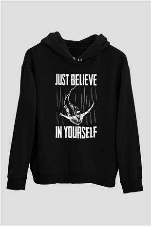 Bungee Jumping Baskılı Unisex Siyah Hoodie