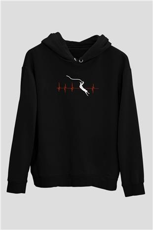 Bungee Jumping Baskılı Unisex Siyah Hoodie