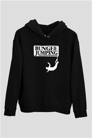 Bungee Jumping Baskılı Unisex Siyah Hoodie