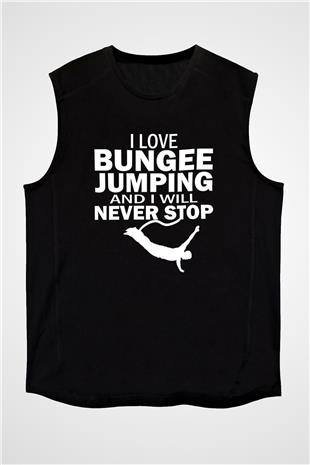 Bungee Jumping Baskılı Unisex Siyah Kolsuz Tişört