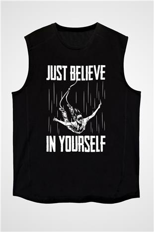Bungee Jumping Baskılı Unisex Siyah Kolsuz Tişört