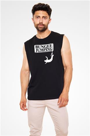 Bungee Jumping Baskılı Unisex Siyah Kolsuz Tişört