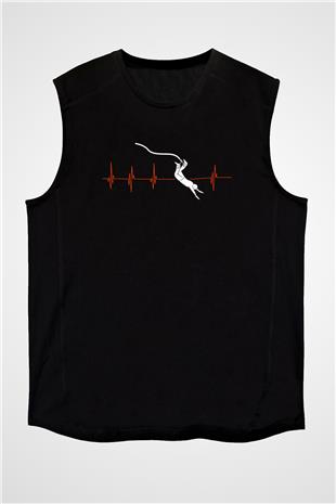 Bungee Jumping Baskılı Unisex Siyah Kolsuz Tişört