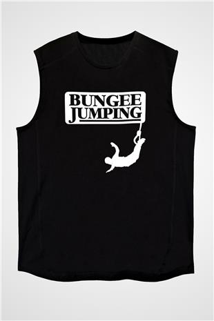 Bungee Jumping Baskılı Unisex Siyah Kolsuz Tişört