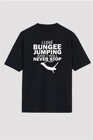 Bungee Jumping Baskılı Unisex Siyah Oversize Tişört