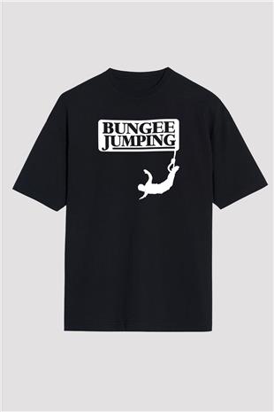 Bungee Jumping Baskılı Unisex Siyah Oversize Tişört