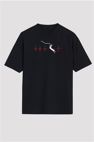 Bungee Jumping Baskılı Unisex Siyah Oversize Tişört