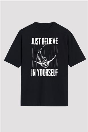 Bungee Jumping Baskılı Unisex Siyah Oversize Tişört