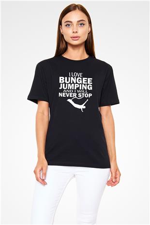 Bungee Jumping Baskılı Unisex Siyah Tişört - Tshirt