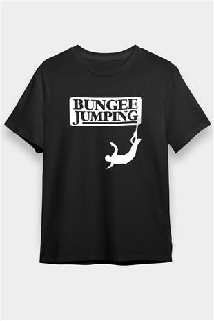 Bungee Jumping Baskılı Unisex Siyah Tişört - Tshirt