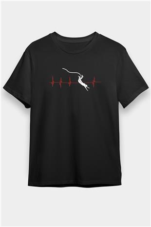 Bungee Jumping Baskılı Unisex Siyah Tişört - Tshirt