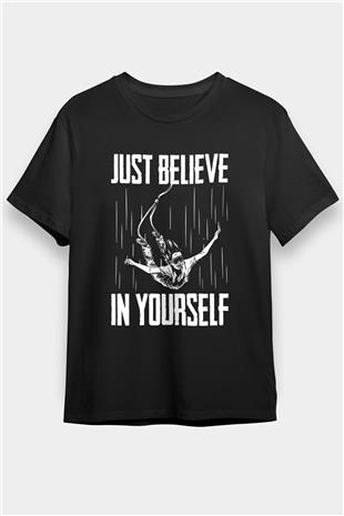 Bungee Jumping Baskılı Unisex Siyah Tişört - Tshirt