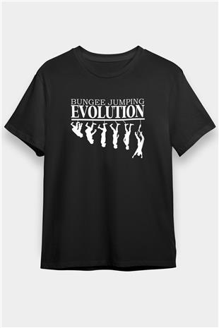 Bungee Jumping Baskılı Unisex Siyah Tişört - Tshirt