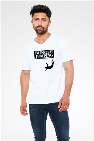 Bungee Jumping Baskılı Unisex V Yaka Tişört - Tshirt