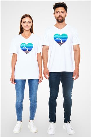 Bungee Jumping Baskılı Unisex V Yaka Tişört - Tshirt