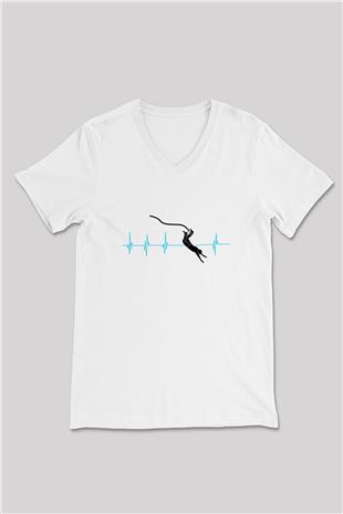 Bungee Jumping Baskılı Unisex V Yaka Tişört - Tshirt