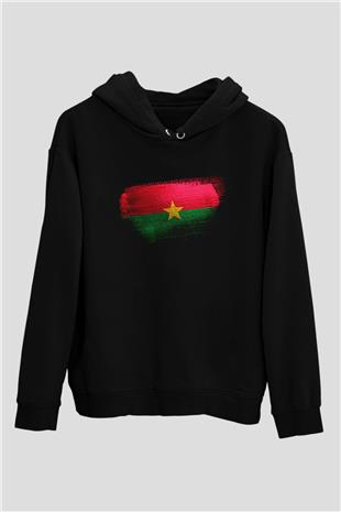 Burkina Faso Bayrağı Baskılı Unisex Siyah Hoodie
