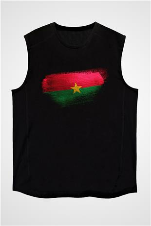 Burkina Faso Bayrağı Baskılı Unisex Siyah Kolsuz Tişört