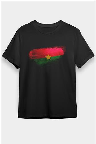 Burkina Faso Bayrağı Baskılı Unisex Siyah Tişört