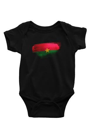 Burkina Faso Bayrağı Baskılı Unisex Siyah Bebek Body - Zıbın