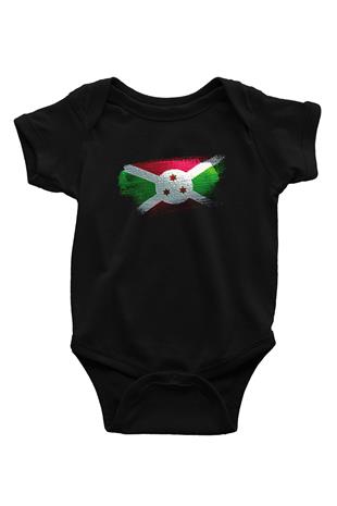 Burundi Bayrağı Baskılı Unisex Siyah Bebek Body - Zıbın