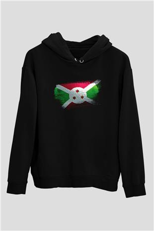 Burundi Bayrağı Baskılı Unisex Siyah Hoodie
