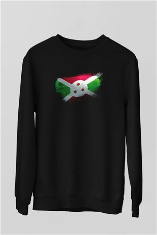 Burundi Bayrağı Baskılı Unisex Siyah Sweatshirt