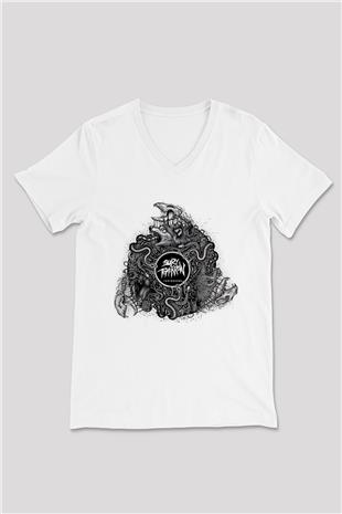 Bury Tomorrow Baskılı Beyaz Unisex V Yaka Tişört - Tshirt