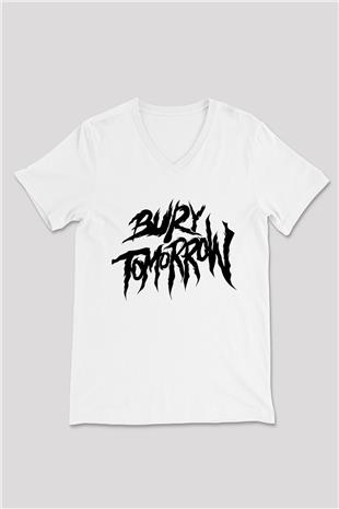 Bury Tomorrow Baskılı Beyaz Unisex V Yaka Tişört - Tshirt