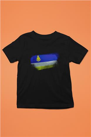 Buryatya - Buryatia Bayrağı Baskılı Unisex Siyah Çocuk Tişörtü