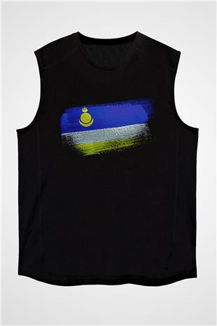 Buryatya - Buryatia Bayrağı Baskılı Unisex Siyah Kolsuz Tişört